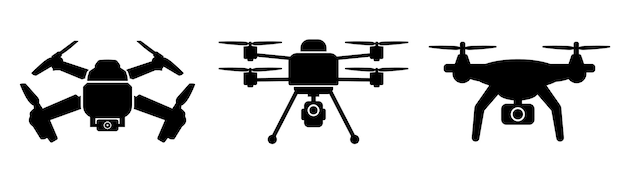 Iconos de drones Quadcopter con cámara de acción Conjunto de iconos de Drones Drones para fotos y videos