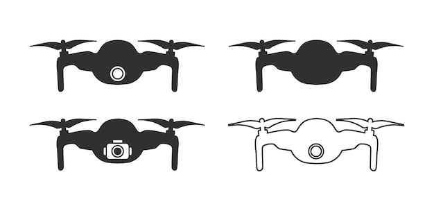 Iconos de drones voladores quadcopter símbolo de silueta Drone copter fpv con cámara de acción