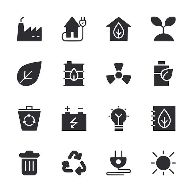 Iconos ecológicos que ilustran la sostenibilidad y la energía renovable