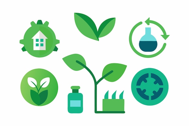 Iconos ecológicos Tecnología verde y soluciones sostenibles Ilustración vectorial