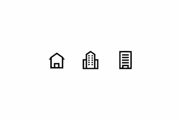 Iconos de edificios minimalistas en un fondo blanco
