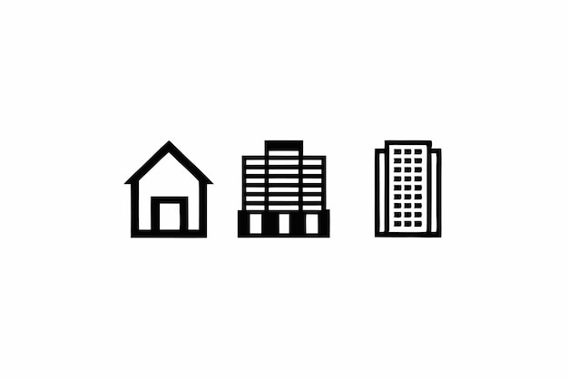 Iconos de edificios minimalistas en un fondo blanco