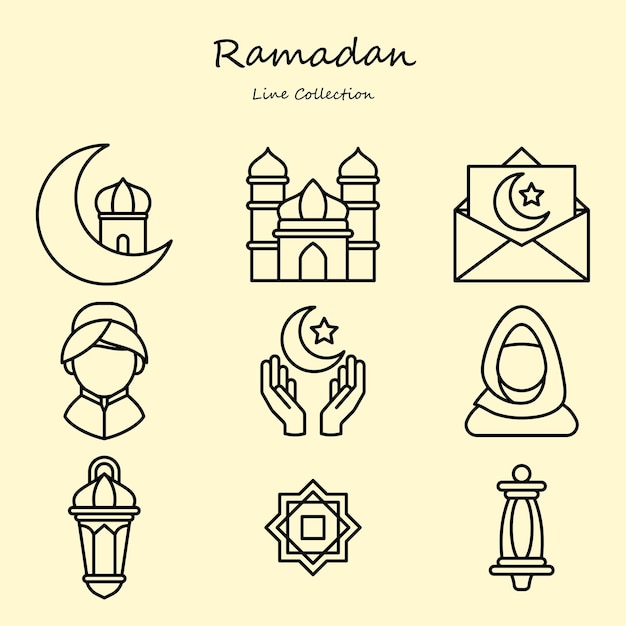Iconos editables de Ramadán con estilo de contorno