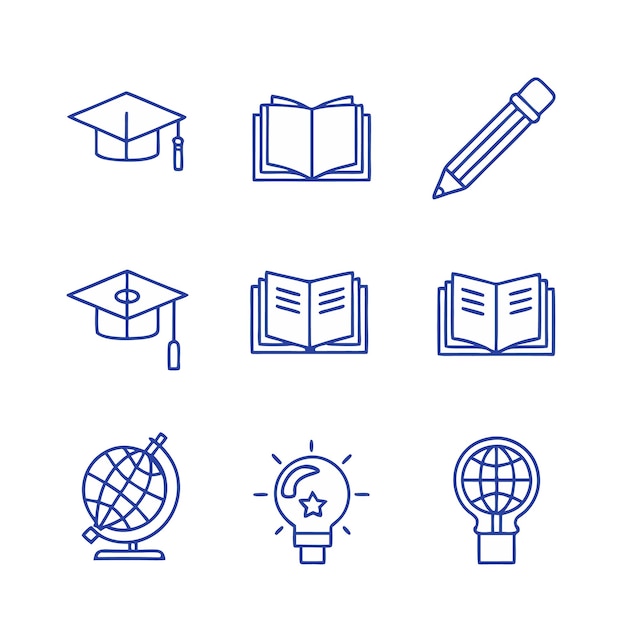Iconos de educación y aprendizaje en un estilo de línea simple
