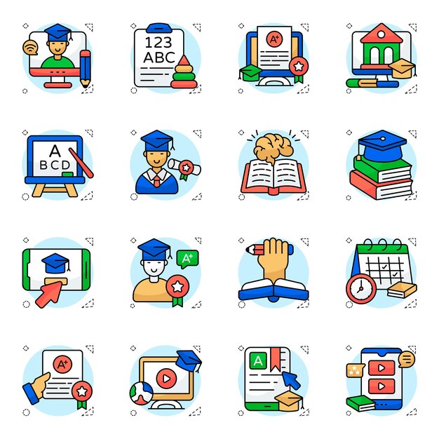 Iconos de educación y aprendizaje en línea