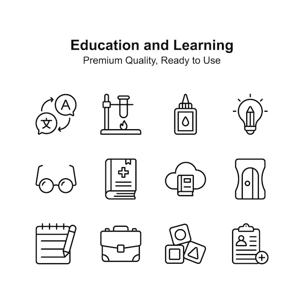 Iconos de educación y aprendizaje visualmente perfectos listos para su uso premium