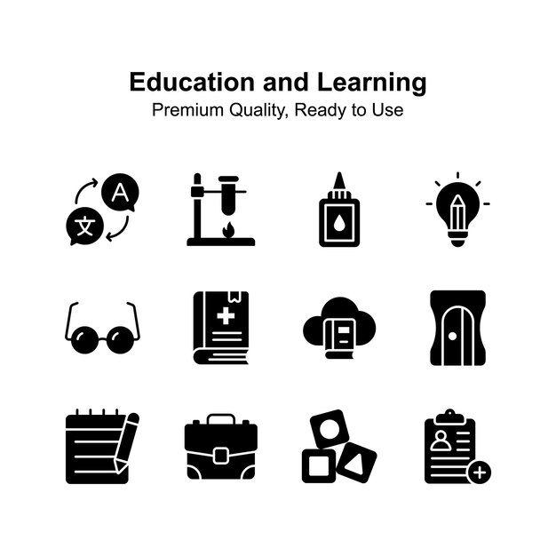 Iconos de educación y aprendizaje visualmente perfectos listos para su uso premium
