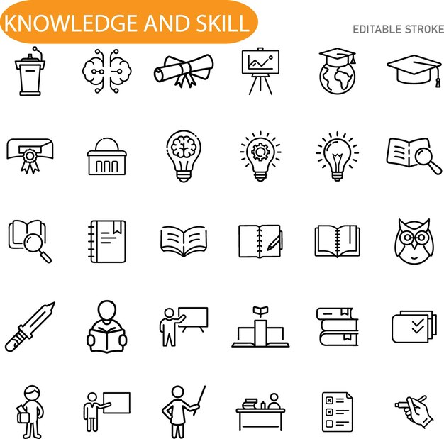 Iconos Educación Conocimiento Aprendizaje de habilidades y éxito académico