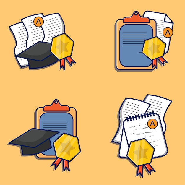 Los iconos de educación establecen un vector de ilustración para la graduación y el icono de la escuela