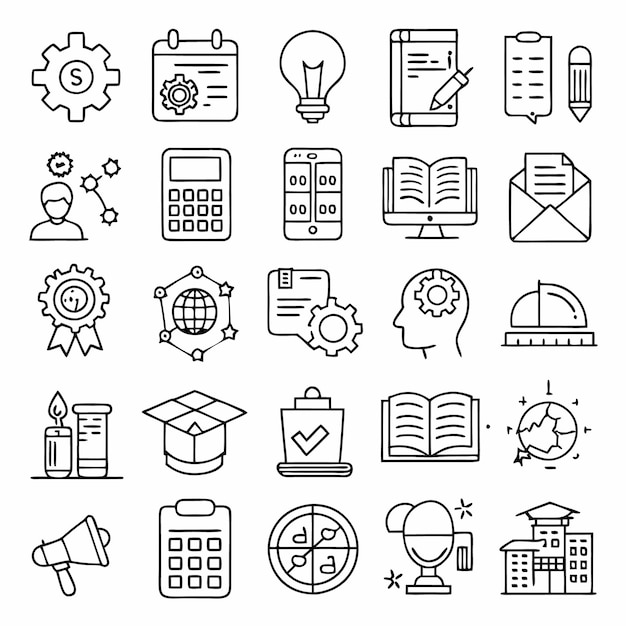 Iconos de educación y negocios Un conjunto integral para el diseño y el desarrollo