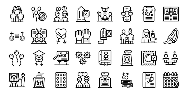 Los iconos de educación sexual establecen el vector de contorno para informar a los niños