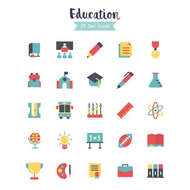 Iconos de educación vector estilo plano