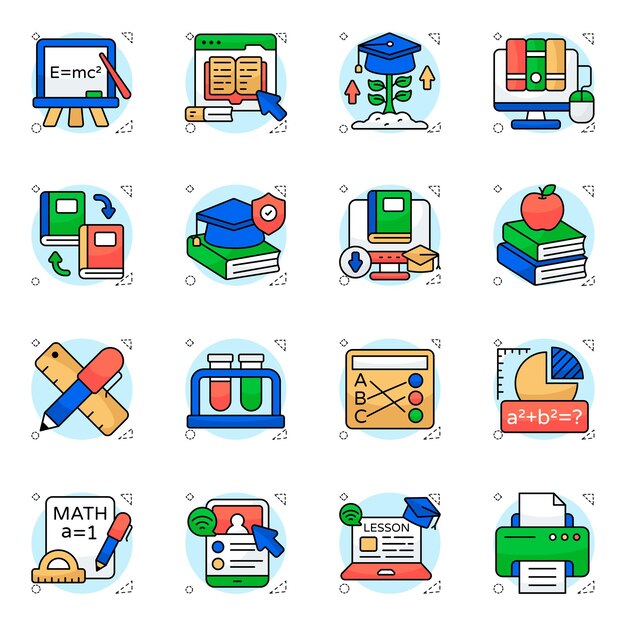 Iconos educativos Aprendiendo Ciencia y Conocimiento