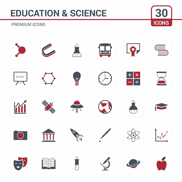 Iconos educativos y de ciencia rojos