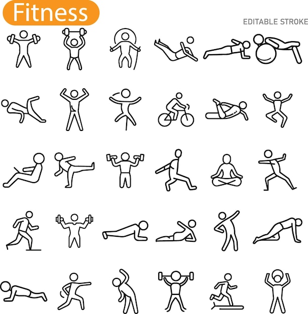 Iconos de ejercicio Entrenamiento Fitness Gimnasio Actividades de entrenamiento deportivo