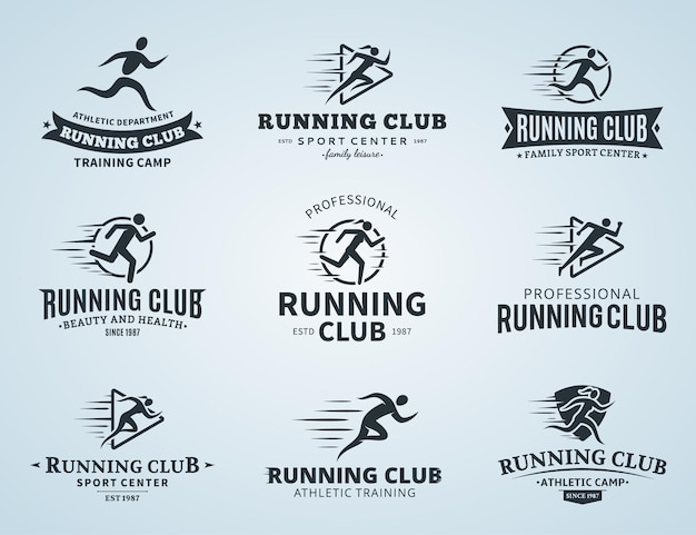 Iconos y elementos de diseño del logotipo del club de corrida