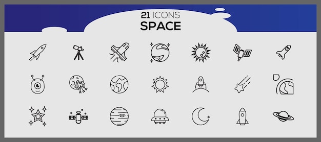 Iconos de elementos espaciales Conjunto de iconos de glifos sólidos espaciales Icones planos espaciales