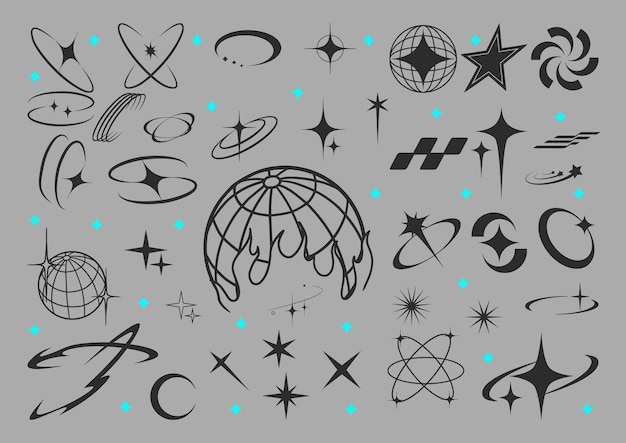 Iconos de elementos futuristas con ilustraciones