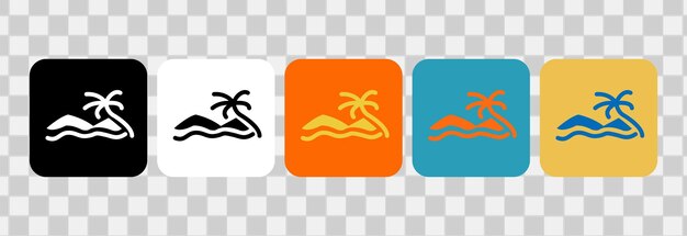 Iconos de elementos de playa de la isla con olas de palma, mar e isla Para el símbolo del logotipo o el diseño web