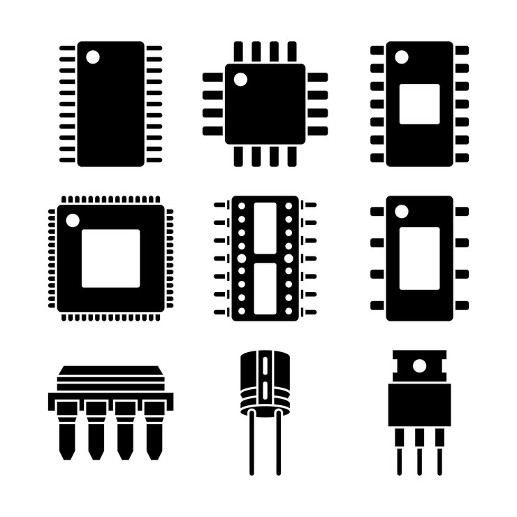 Vector iconos de elementos vectoriales de glifos de componentes electrónicos