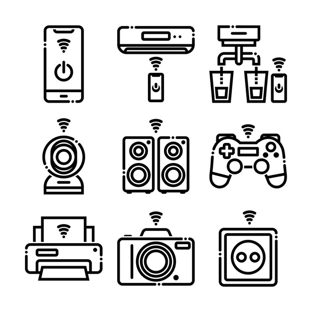 Iconos de elementos vectoriales de línea de sistema de automatización del hogar inteligente