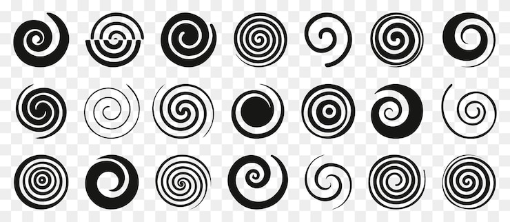 Vector iconos de embudo o remolino logotipo de vórtice negro conjunto de elementos espirales colección de iconos de embudo