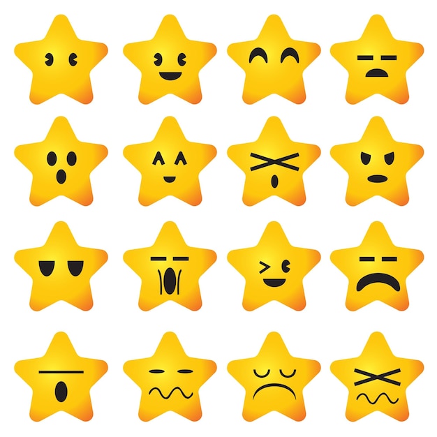 Los íconos de emoción de las estrellas para el concepto de decoración