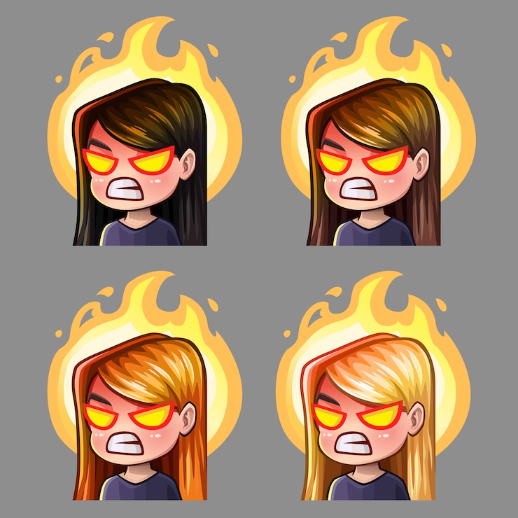 Vector iconos de emoción rabia chica para redes sociales y pegatinas