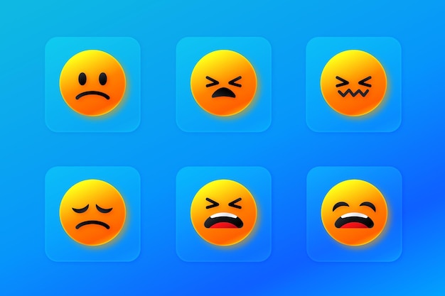 Vector iconos emoji tristes degradados con varias emociones