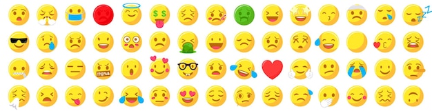 Íconos de emoticonos de sonrisa para chatear en aplicaciones de redes sociales Íconos sonrientes lindos y simples Íconos de personajes de emoticonos