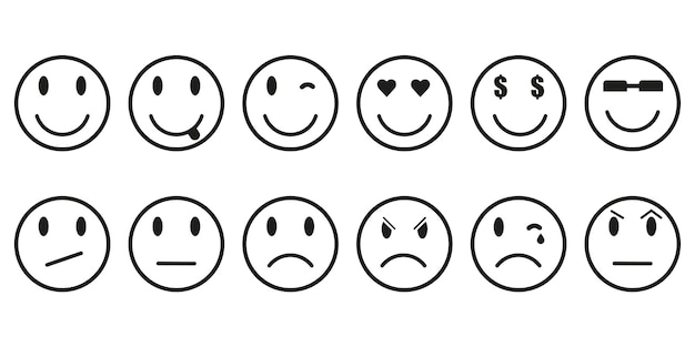 Iconos de emoticonos vectoriales. Evaluación del estado de ánimo con un conjunto de contornos faciales emoji. Eps de ilustración vectorial
