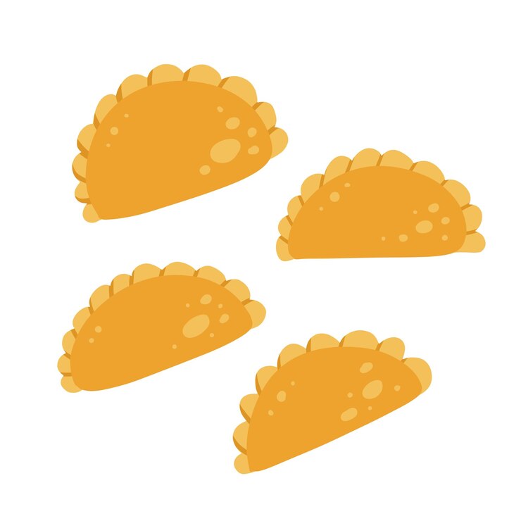 Vector los iconos de empanada establecen un vector plano simple de empanada frita española o elementos aislados de cheburek en blanco