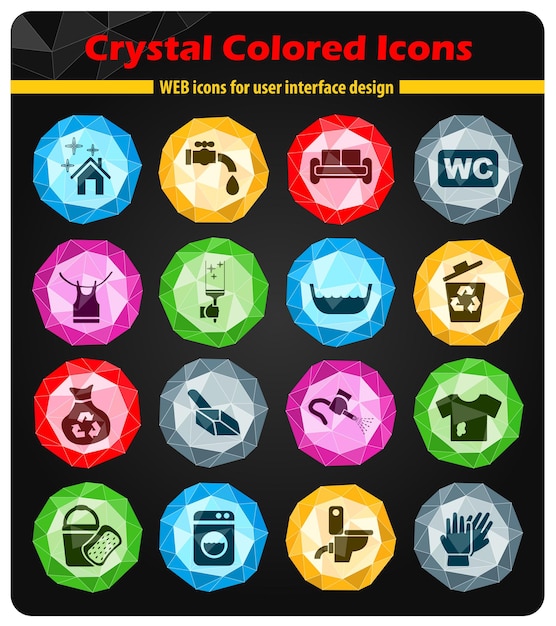 Iconos de la empresa de limpieza en cristales de botones de colores brillantes