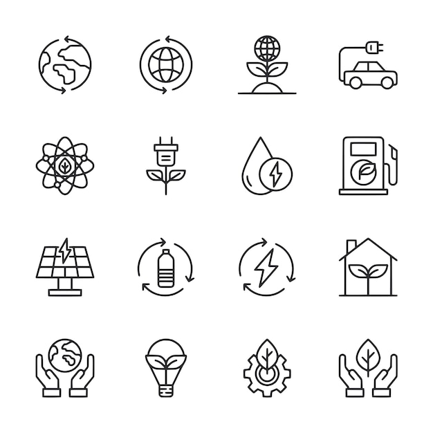 Iconos de energía ecológica y sostenibilidad