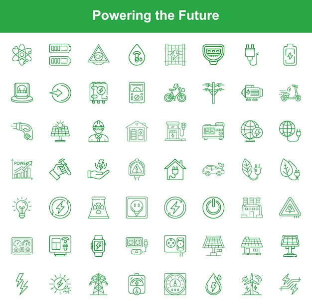 Iconos de energía y energía Tecnología de energía renovable y sostenibilidad Símbolos Estilo de arte de línea