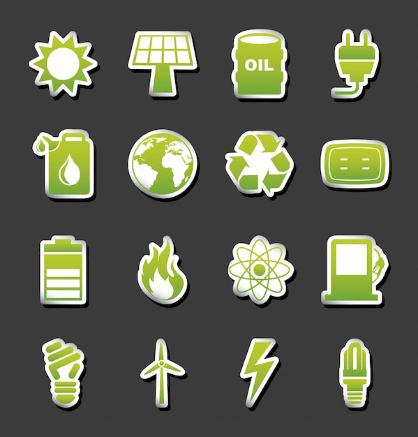 Vector iconos de energía sobre fondo negro ilustración vectorial