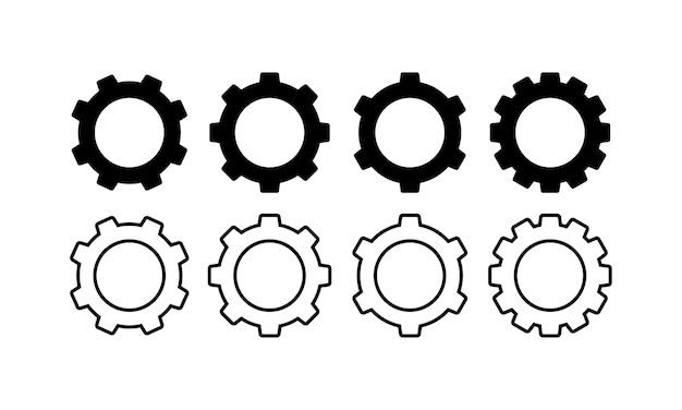 Iconos de engranajes Conjunto negro de iconos de engranados Iconos vectoriales