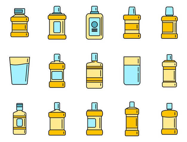 Vector los iconos de enjuague bucal establecen el color vectorial