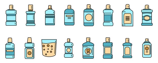 Los iconos de enjuague de dientes establecen el color del vector