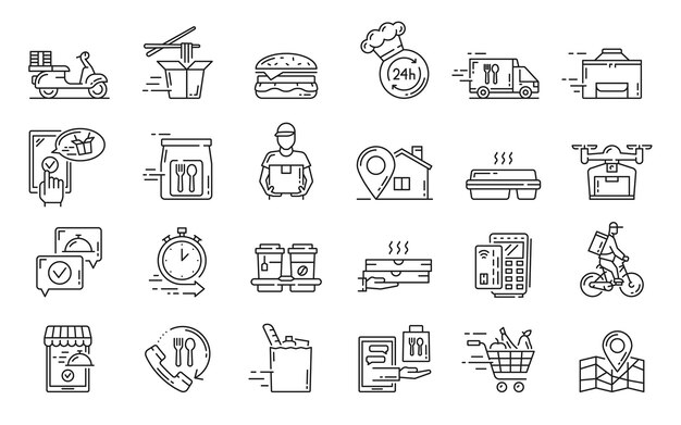 Iconos de entrega de alimentos envío rápido de pedidos en línea