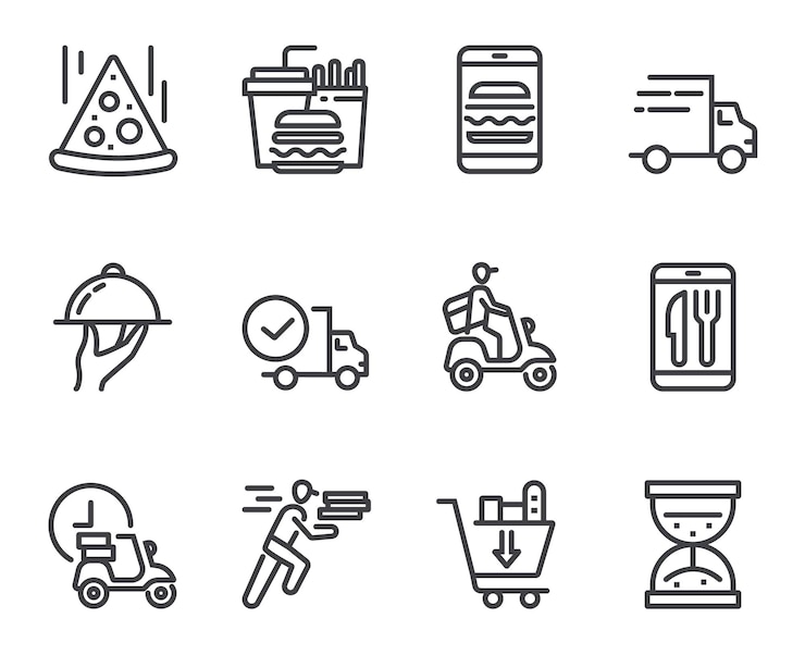Vector iconos de entrega de comida rápida