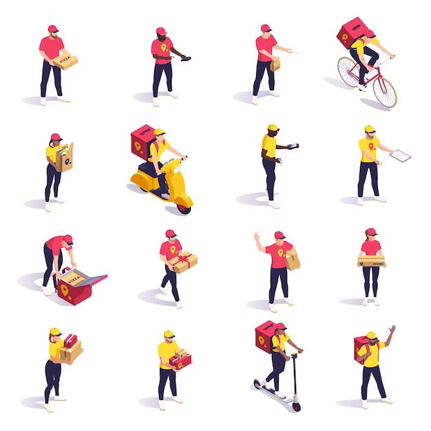 Iconos de entrega isométricos con un conjunto de ilustraciones