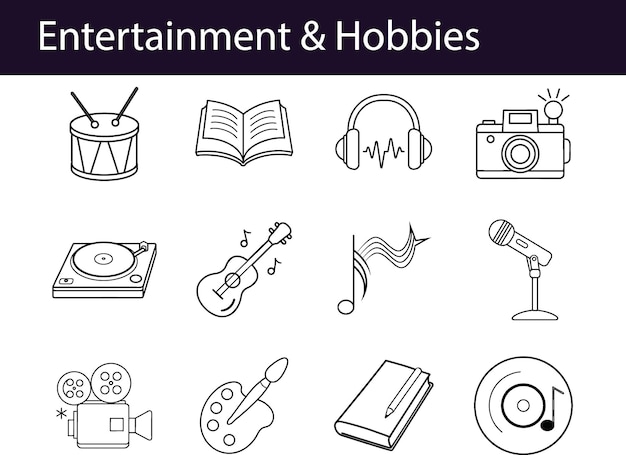 Iconos de entretenimiento y pasatiempos para actividades divertidas