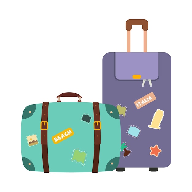 Iconos equipaje maleta de viaje de verano de estilo plano maletas y mochilas vacaciones de ilustración vectorial