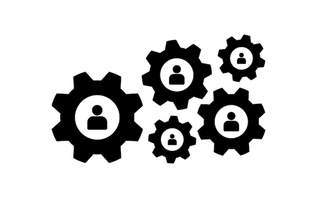 Iconos de equipo de negocios establecidos en engranajes Icono de infografía para aplicación de logotipo de diseño web