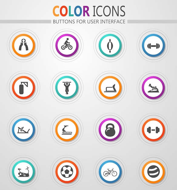 Iconos de equipos deportivos en botones blancos redondos con trazos de color