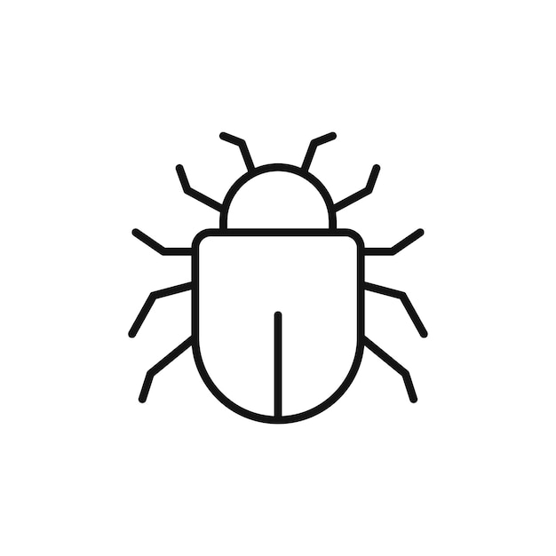 Iconos de errores, escarabajos, insectos, signos de software, malware, virus, vectores, símbolos informáticos, códigos maliciosos, íconos en negro, relleno y estilo delineado.