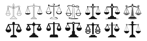 Iconos de escala Iconos planos de escala de justicia para aplicaciones y sitios web Escala vintage en equilibrio