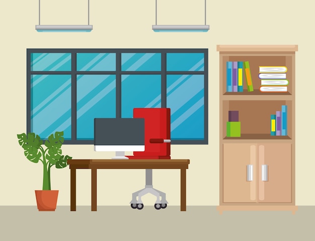 iconos de escena de trabajo de oficina