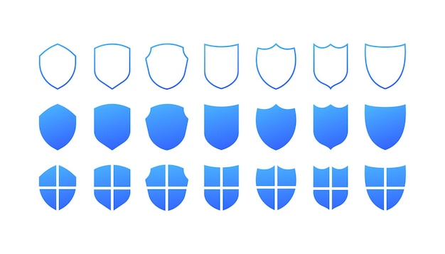 Iconos de escudo Conjunto de escudos azules planos para la protección de Internet Iconos vectoriales